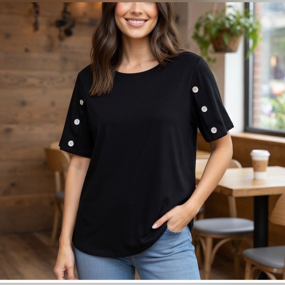 89th & Madison Black Blouse with Button Accents